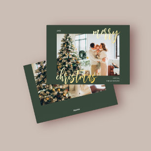 Carte De Vœux En Aluminium Joyeux Noël Brush Script photo vert