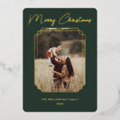 Carte De Vœux En Aluminium Joyeux Noël Cadre vert Flocon de neige Photo (Recto)