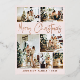 Carte De Vœux En Aluminium Joyeux Noël Calligraphie Photo Rose Gold
