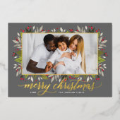 Carte De Vœux En Aluminium Joyeux Noël Charcoal Gold Élégant Script (Recto)