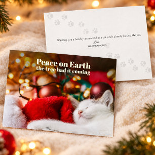 Carte De Vœux En Aluminium Joyeux Noël Chat Endormi Paix sur Terre