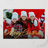 Carte De Vœux En Aluminium Joyeux Noël classique script deux photo (Recto)