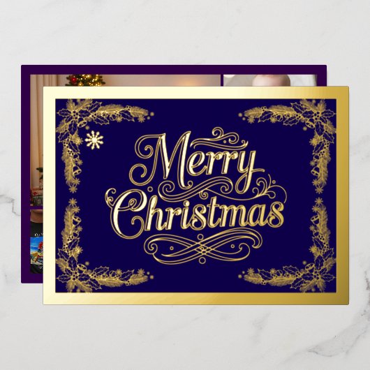 Carte De Vœux En Aluminium Joyeux Noël classique Script violet (Recto/Verso)