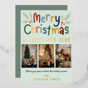 Carte De Vœux En Aluminium Joyeux Noël coloré Famille Photo Vert