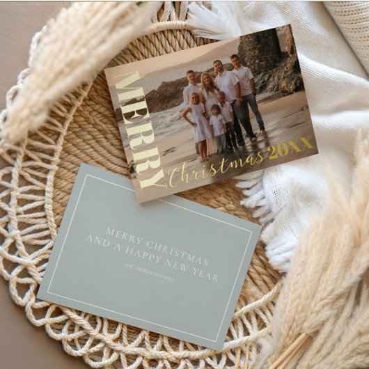 Carte De Vœux En Aluminium Joyeux Noël doux bleu One Photo Or