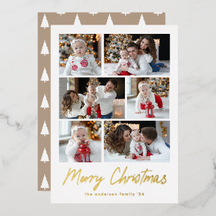 Carte De Vœux En Aluminium Joyeux Noël écriture dorée 6 Photo Collage