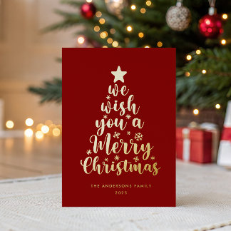 Carte De Vœux En Aluminium Joyeux Noël écriture élégante rouge or véritable f