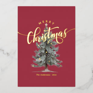 Carte De Vœux En Aluminium Joyeux Noël écriture élégante vintage Arbre rustiq