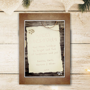 Carte De Vœux En Aluminium Joyeux Noël écriture papier vieux bois rustique