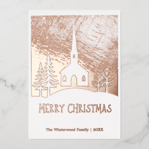 Carte De Vœux En Aluminium Joyeux Noël Eglise d'hiver de neige personnalisée