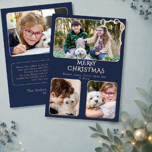 Carte De Vœux En Aluminium Joyeux Noël élégant 4 Photo Ruban Navy Rose Gold