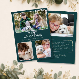 Carte De Vœux En Aluminium Joyeux Noël élégant 4 Photo Ruban sarcelle et arge