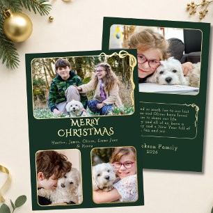 Carte De Vœux En Aluminium Joyeux Noël élégant 4 Photo Ruban Vert et Or