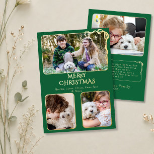 Carte De Vœux En Aluminium Joyeux Noël élégant 4 Photo Ruban Vert et Or