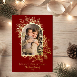Carte De Vœux En Aluminium Joyeux Noël Élégant Arche Photo Rouge