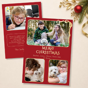 Carte De Vœux En Aluminium Joyeux Noël élégant avec 4 photos Ruban Rouge et O