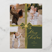 Carte De Vœux En Aluminium Joyeux Noël Elegant Bow Présent Photo Collage (Recto)