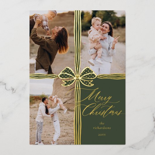 Carte De Vœux En Aluminium Joyeux Noël Elegant Bow Présent Photo Collage (Recto)