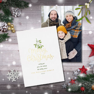 Carte De Vœux En Aluminium Joyeux Noël Élégant Gui Photo Or