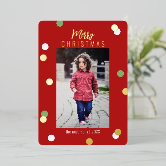 Carte De Vœux En Aluminium Joyeux Noël Élégant Mignon Personnalisé Photo Feui (Debout devant)