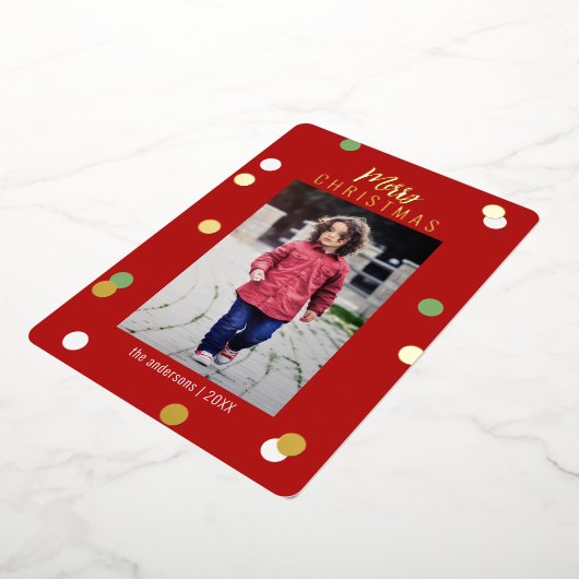 Carte De Vœux En Aluminium Joyeux Noël Élégant Mignon Personnalisé Photo Feui (Rotation)