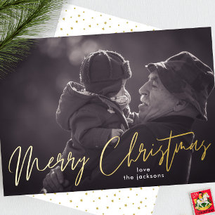 Carte De Vœux En Aluminium Joyeux Noël Élégant Or Pressé Une Photo