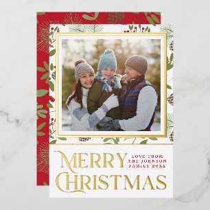 Carte De Vœux En Aluminium Joyeux Noël Élégant Photo de Cônes de Pin et Houx