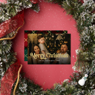 Carte De Vœux En Aluminium Joyeux Noël Élégant Photo Rétro Tartan Carreaux