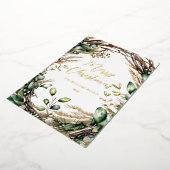 Carte De Vœux En Aluminium Joyeux Noël Élégant Script Rustique Botanique (Rotation)