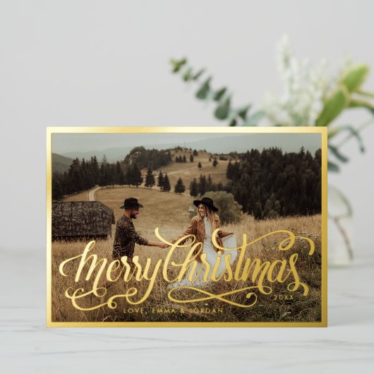 Carte De Vœux En Aluminium Joyeux Noël | Élégante photo de Noël (Debout devant)