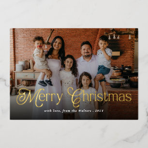 Carte De Vœux En Aluminium Joyeux Noël Élégante Typographie Photo de Famille