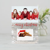 Carte De Vœux En Aluminium Joyeux Noël en bois rustique Snowflakes Script (Debout devant)