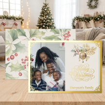 Joyeux Noël en or avec photo de famille personnali