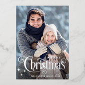 Carte De Vœux En Aluminium Joyeux Noël étincelant 4 PHOTOS Salutation Argent (Devant)