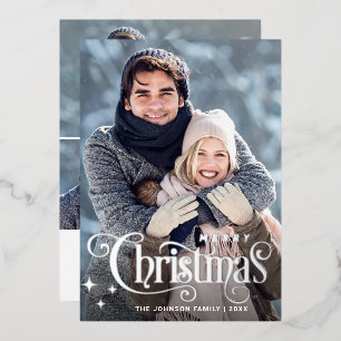 Carte De Vœux En Aluminium Joyeux Noël étincelant 4 PHOTOS Salutation Argent