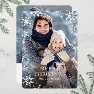 Carte De Vœux En Aluminium Joyeux Noël étincelant 4 PHOTOS Salutation Argent