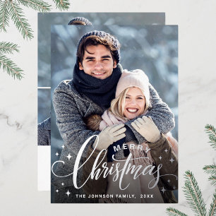 Carte De Vœux En Aluminium Joyeux Noël étincelant 4 PHOTOS Salutation Argent
