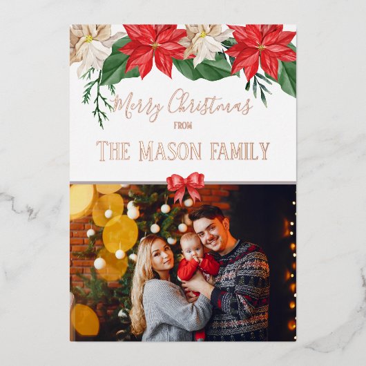 Carte De Vœux En Aluminium Joyeux Noël Famille Photo Florale Moderne (Recto)