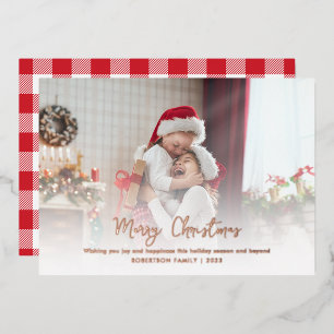 Carte De Vœux En Aluminium Joyeux Noël Famille Photo Script Rose Or