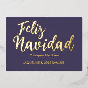 Carte De Vœux En Aluminium Joyeux Noël Feliz Navidad Or Doré Feuille Fête Esp