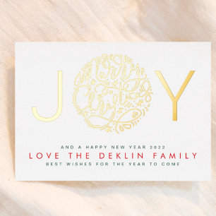 Carte De Vœux En Aluminium Joyeux Noël fond photo JOY en or