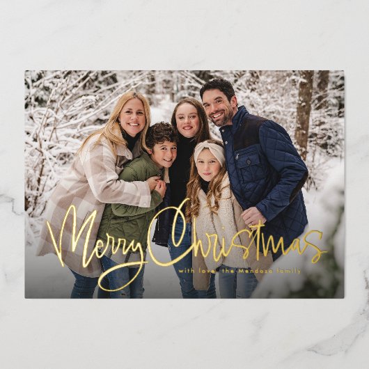 Carte De Vœux En Aluminium Joyeux Noël fun script simple photo verte (Recto)