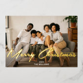 Carte De Vœux En Aluminium Joyeux Noël Gold Brush Script Photo Real (Recto)