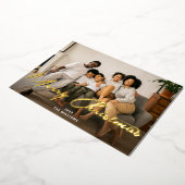 Carte De Vœux En Aluminium Joyeux Noël Gold Brush Script Photo Real (Rotation)