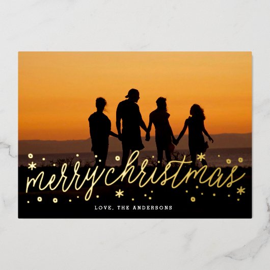 Carte De Vœux En Aluminium Joyeux Noël Gold Script (Recto)