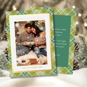 Carte De Vœux En Aluminium Joyeux Noël Green Plaid Tartan Photo