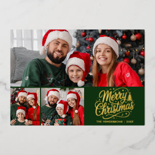 Carte De Vœux En Aluminium Joyeux Noël Green Script 3 Photo de famille