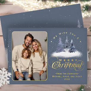 Carte De Vœux En Aluminium Joyeux Noël Hiver Neige Photo de Famille Or
