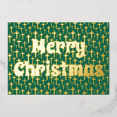 Carte De Vœux En Aluminium Joyeux Noël Jésus croix typographie rétro vert (Recto)