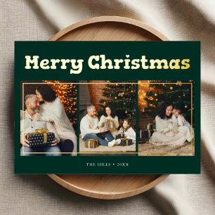 Carte De Vœux En Aluminium Joyeux Noël Jouer photo vert